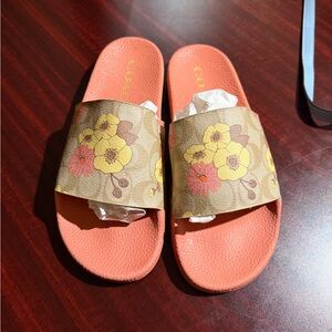 Coach Orange Floral Slides